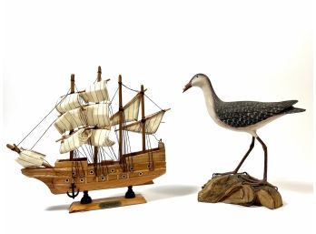 Hand-carved Bird And Ship Sculptures