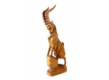 Vintage Wood Carved Mountain Goat Sculpture