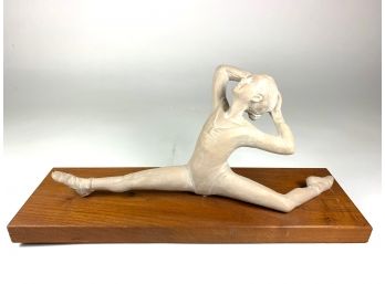 Ceramic Ballerina Sculpture On Walnut