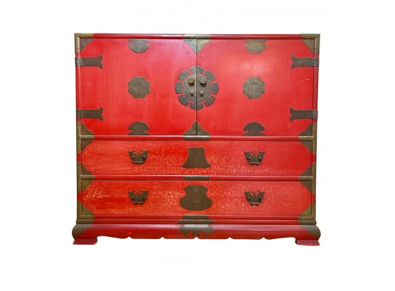 (1) Vintage Tansu Chest Of Drawers In Red