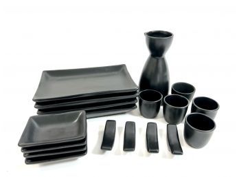 Ceramic Pottery Sushi Setting For (4) & Sake Set