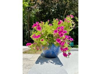 (1) Blue Ceramic Planter & Flowers