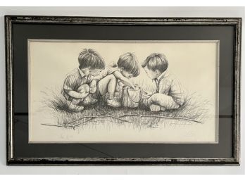 Hand Signed & Numbered Pencil Drawing - Three Boys
