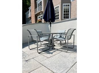 Brown Jordan Aluminum Glass Patio Table, 4 Chairs  & Umbrella