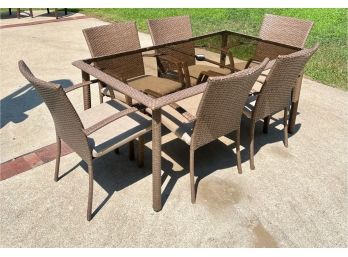 All Weather Glass Table & 6 Arm Chairs