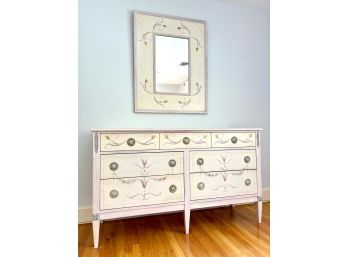 Hand-painted Country French Chest Of Drawers & Mirror