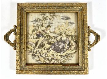 Antique Framed Embroidered Tray