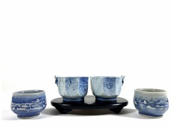 (4) Japanese Sake Cups & Stand
