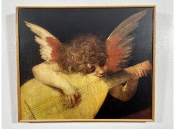 Framed Canvas Print 'Cherub Playing A Lute'