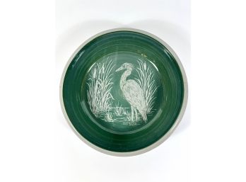 David Hoggatt Original Hand-sculpted Stoneware Bowl Depicting A Heron