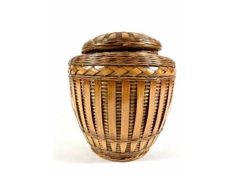 Vintage Asian Woven Basket Ceramic Tobacco Jar