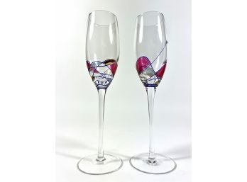 Pair Of Cristal De Paris Champagne Flutes