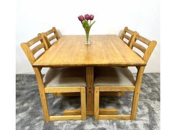 1980s Solid Oak Butcher Block Style Table & 4 Chairs