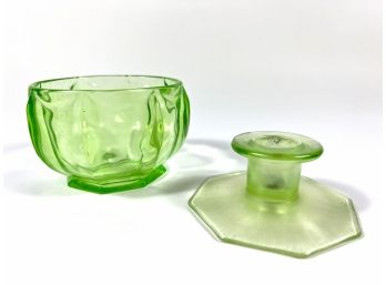 Uranium Glass Candlestick & Bowl