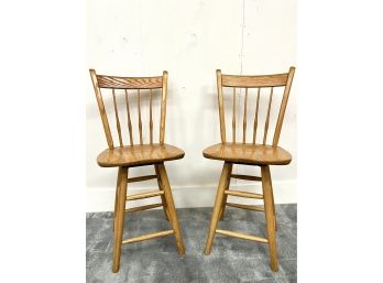 Pair Of Solid Arm Swivel Barstools