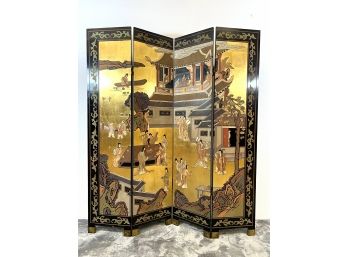 Beautiful Hand Made Chinese Gilt & Lacquer 4 Panel Screen - Double Sided