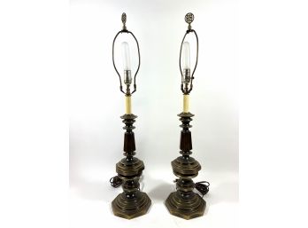 (2) Solid Brass Table Lamps - Have Been Repaired At Some Point