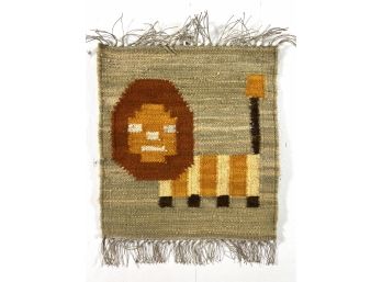 Mid-Century Lion Motif Hand Woven Tapestry