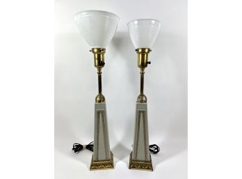 Pair Of Hollywood Regency Pottery Table Lamps