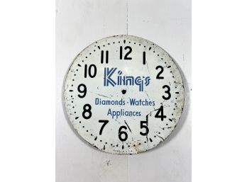 1930s Metal Advertising Sign - Watch Dial - 'King's Diamonds, Watches, Appliances'