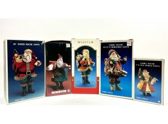 (5) Vintage Fabric Mache Old World Santa Claus Figurines