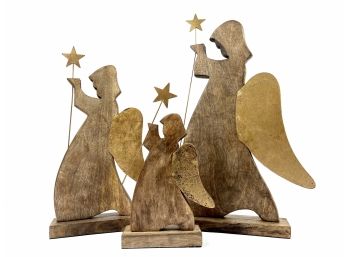 (3) Solid Wood Angel Decorations