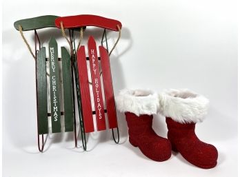 Diminutive Holiday Sleds & Santa Claus Boots