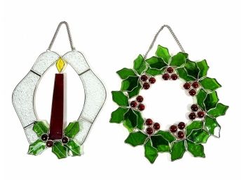 (2) Hanging Stained Glass Christmas Motifs