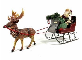 1988 Santa Claus Sled & Reindeer Decoration 'Christmas In America'