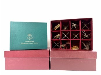 (4) Boxes Of Danbury Mint 'gold Christmas Ornaments'