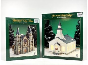 (2) Porcelain Lighted Churches - Original Boxes