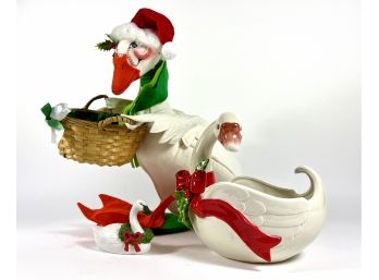 (3) Holiday Swan Figurines