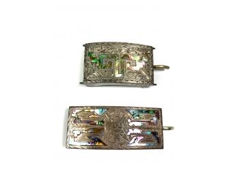 Mexican Sterling & Abalone Inlaid Belt Buckles