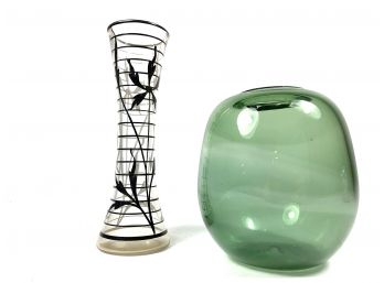 Sterling Silver Overlay Vase And Blown Glass Vessel
