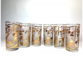 Set Of 6 Asian Gold Leaf Glasses