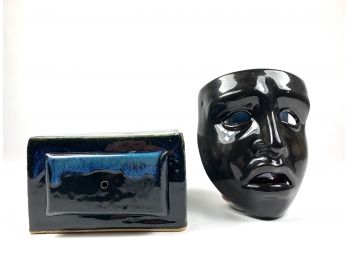 Glazed Container And Ceramic Theatrical Mask