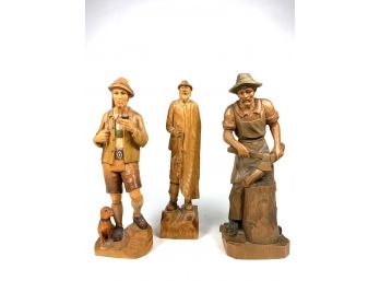 Lot Of Three Wood-carved Figures