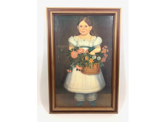 Print On Canvas Of Girl W/ Basket Of Flowers