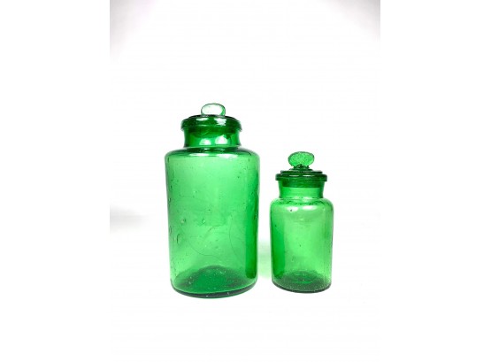 Green Blown Glass Apothecary Jars