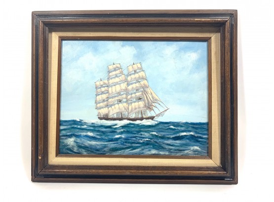 Original Herbert Pornhagen Oil On Board Clipper Ship Painting