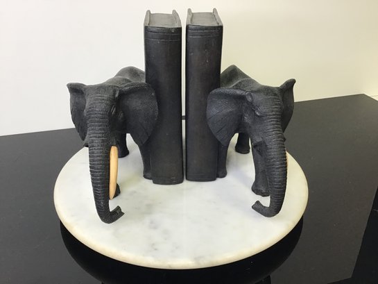 PairOf Great Elephant Book Ends.   We Believe Them To Be Wood? See Photos   Need 2 More Tusks