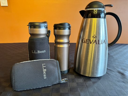 Gevalia Coffee Carafe & 2 L.L. Bean Slim Travel Cups