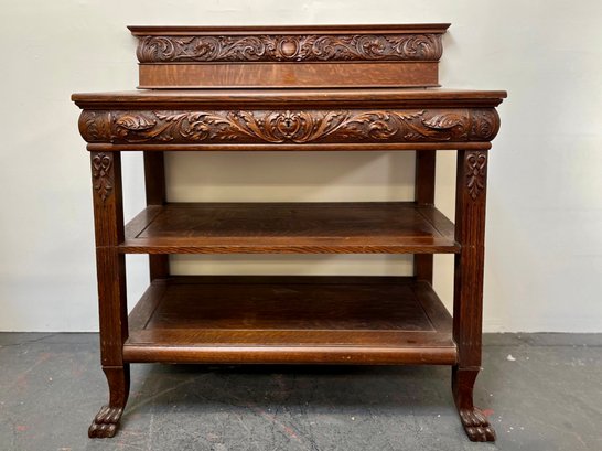 Carved Oak Sideboard/Server W Claw Feet  Paine Furniture Labeled. Numbered