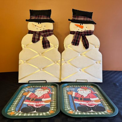 Christmas Snowman Card Holder (2) & Santa Claus Trays (2)