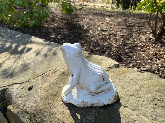 Cast Metal Garden Frog Painted White