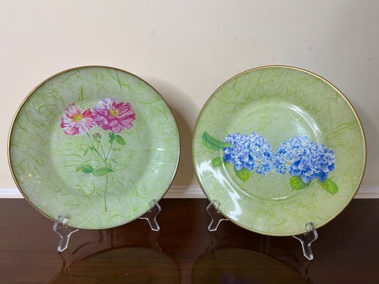 Two Decorative Decoupage Plates Signed By Artist