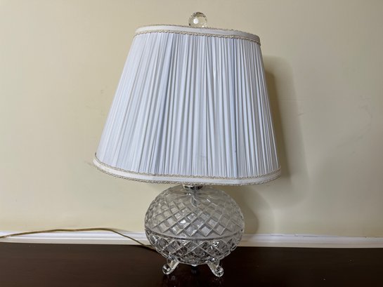 Two Piece Crystal Footed Bowl Lamp With Silk Shade