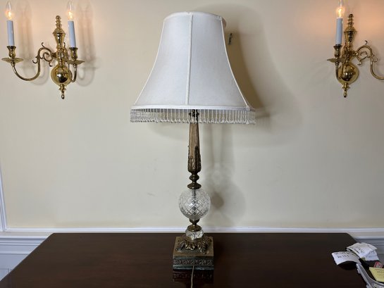 Candlestick Lamp  With Bell Shaped Shade With Crystal Style Fringe