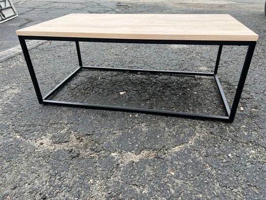Coffee Table With Black Metal Base And White Washed Wooden Top