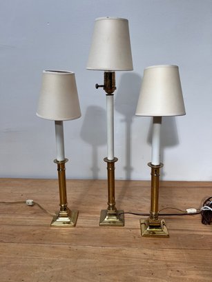 Trio Of Brass Candlestick Lamps